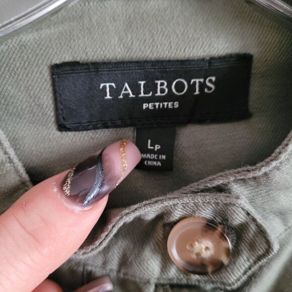 Talbots Petites Linen Olive Green Military-Style Jacket size Lg Petite - Picture 3 of 6